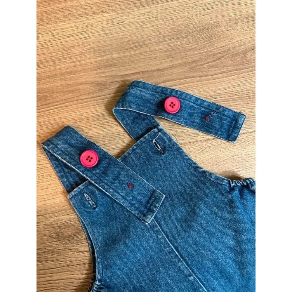 Vintage 90s Oshkosh B’gosh denim balloon overalls with red buttons 6-9m